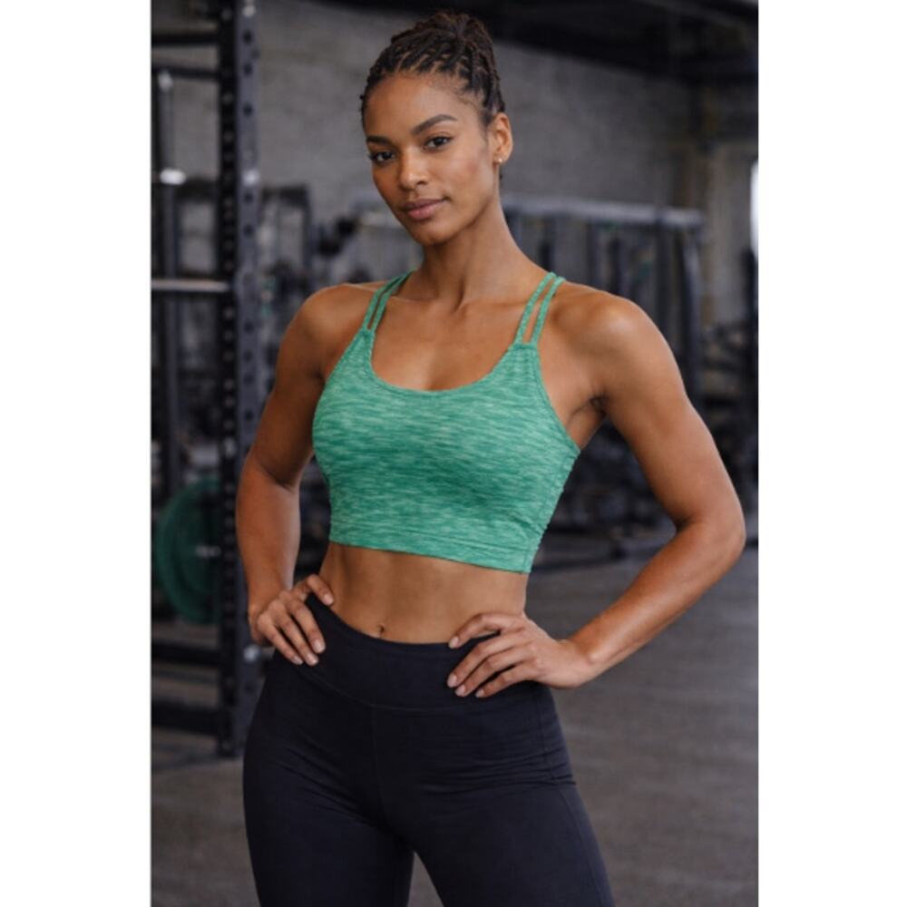 Fourlaps Poise Longline Bra Emerald Space Dye NWT $54 Yoga Athletic 4 Lap Sz Med